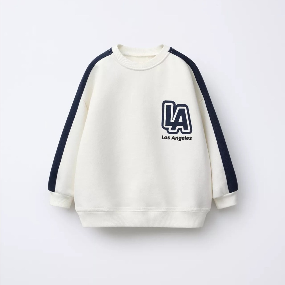 Zara Los Angeles White and Navy Sweatshirt